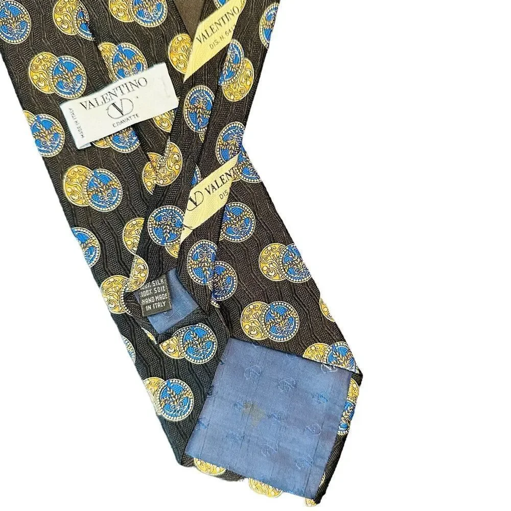 Valentino Black, Blue and Gold Silk Tie